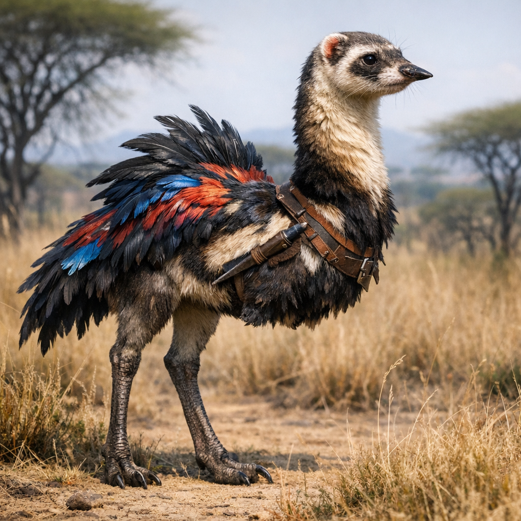 Ferostrich, an AI-generated hybrid of Ferret and Ostrich