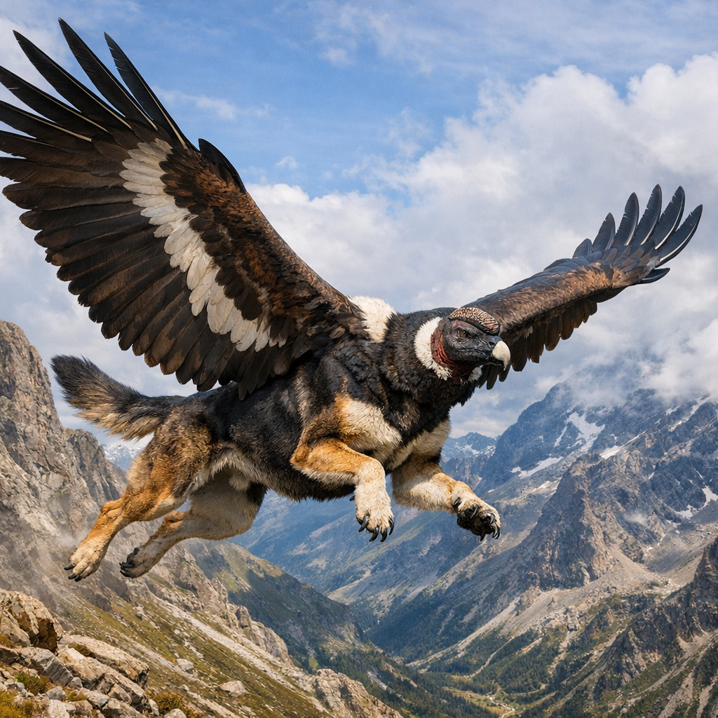 Condog, an AI-generated hybrid of Condor and dog