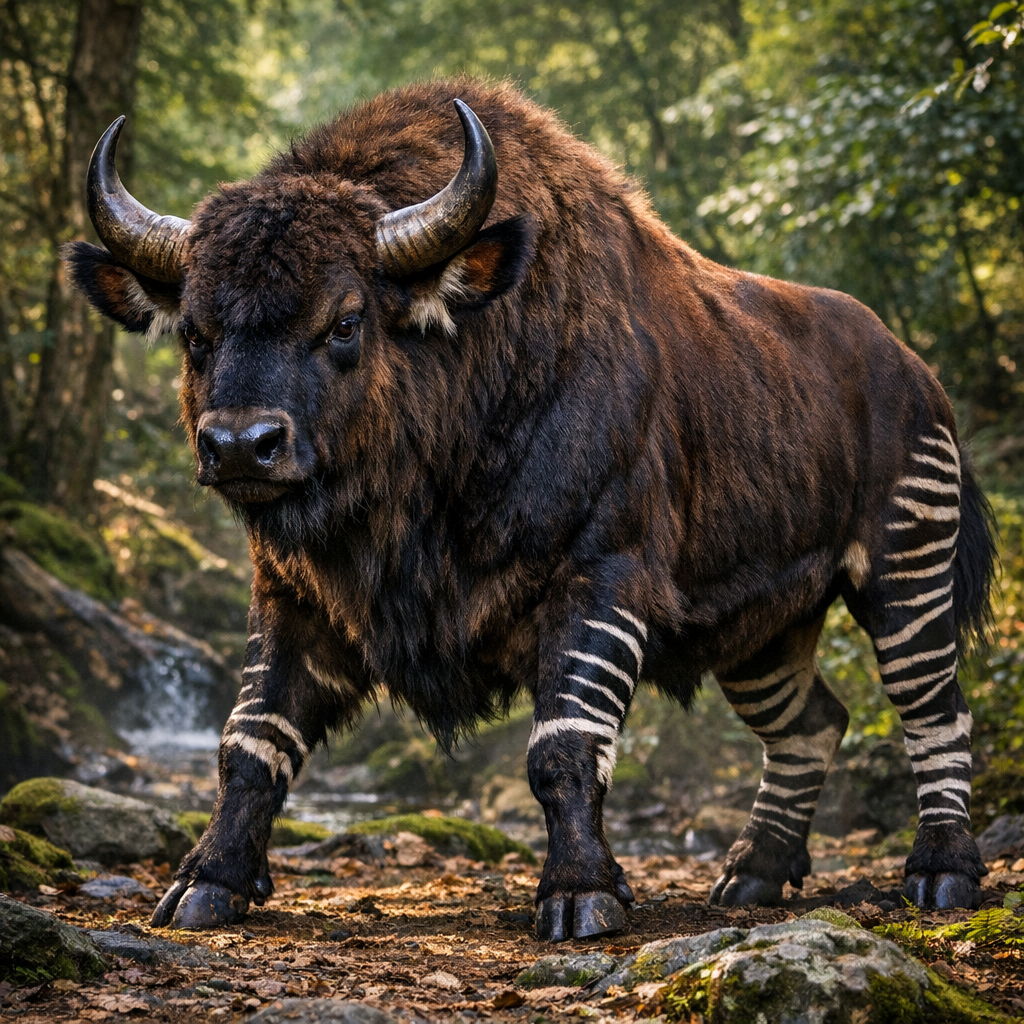 Bokapi, an AI-generated hybrid of Bison and Okapi