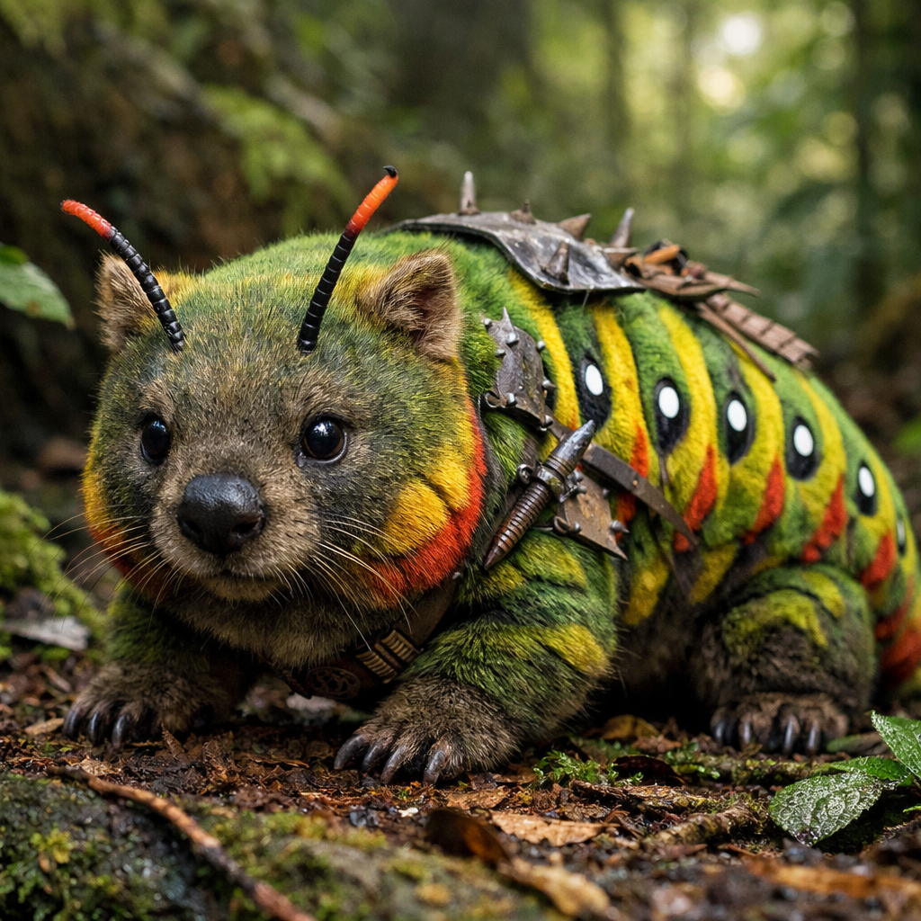 Caterwombat, an AI-generated hybrid of Caterpillar and Wombat