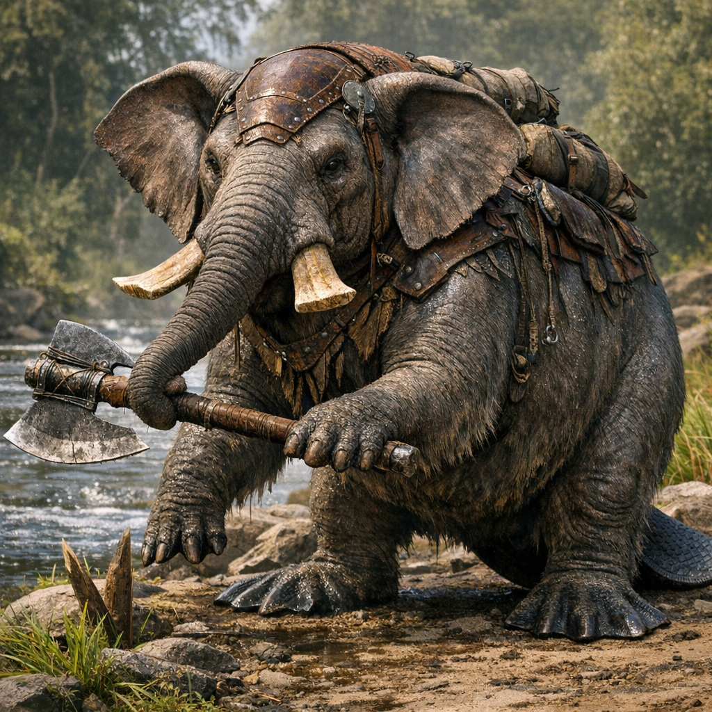 Belephant, an AI-generated hybrid of Beaver and Elephant