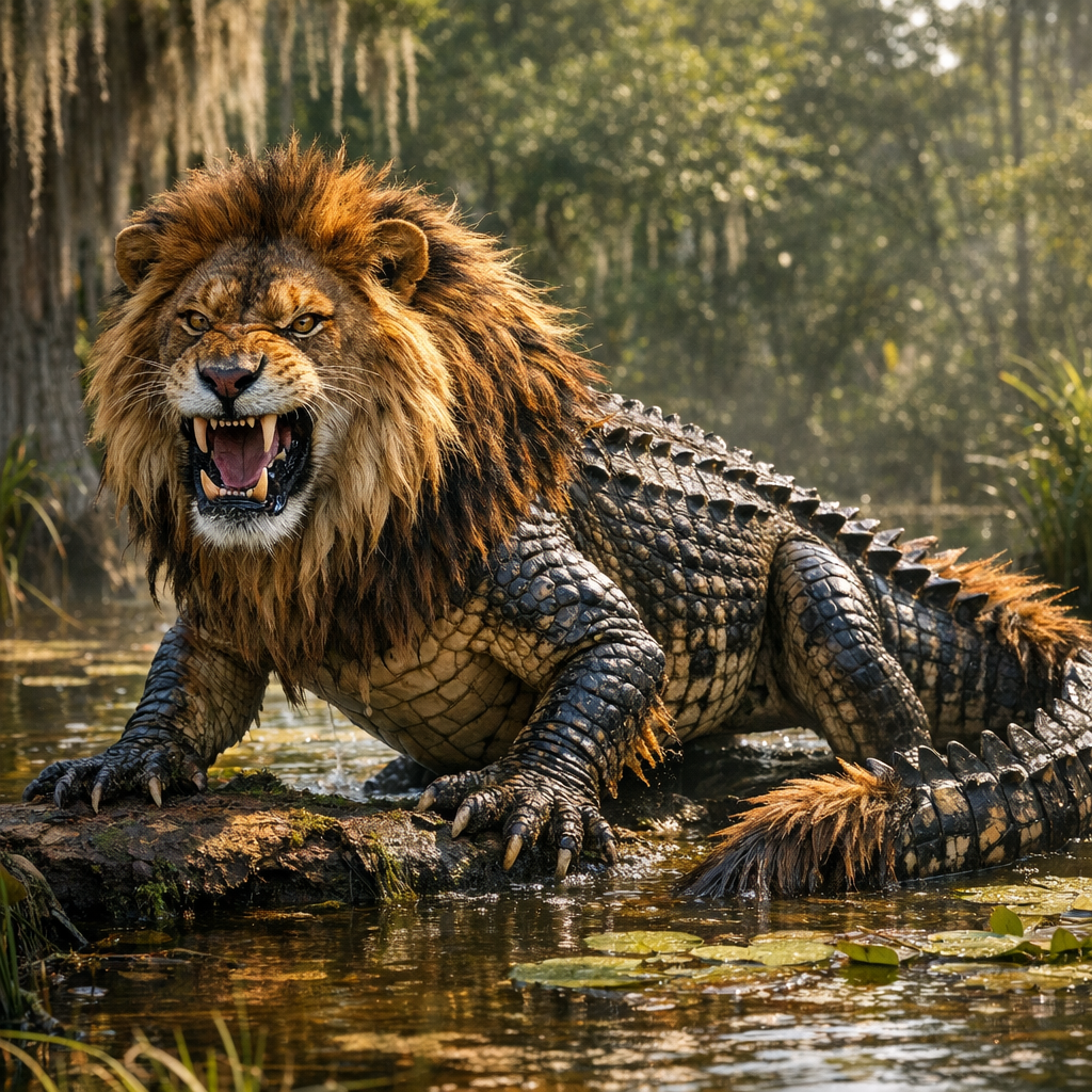 LioGator, an AI-generated hybrid of Lion and Alligator