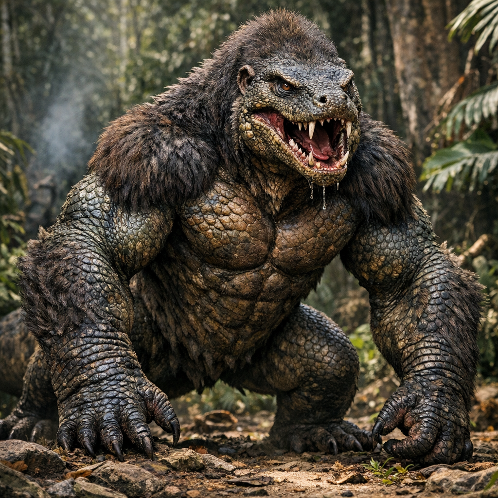 Goromodo, an AI-generated hybrid of Komodo Dragon and Gorilla