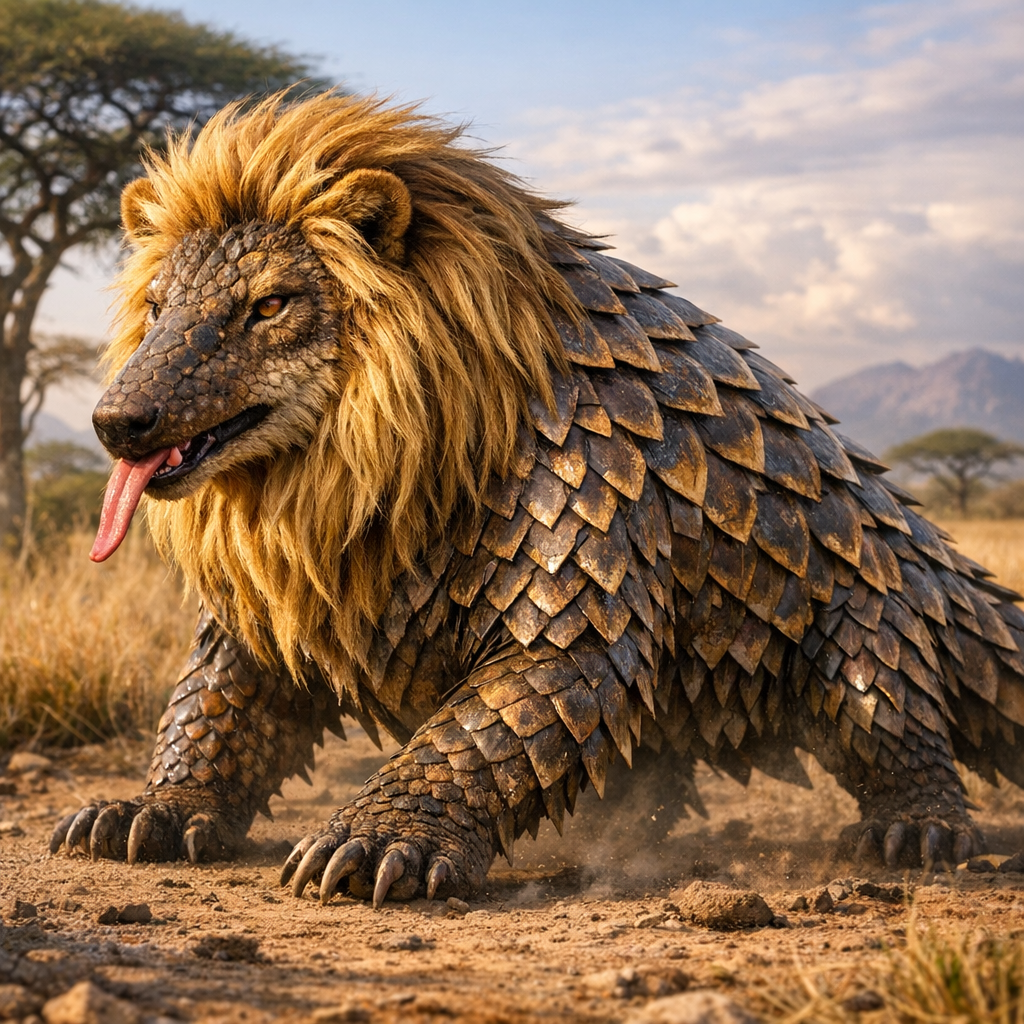 Lionolin, an AI-generated hybrid of Lion and Pangolin