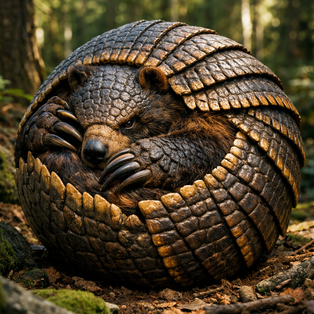 Armad bear, an AI-generated hybrid of Armadillo and Bear