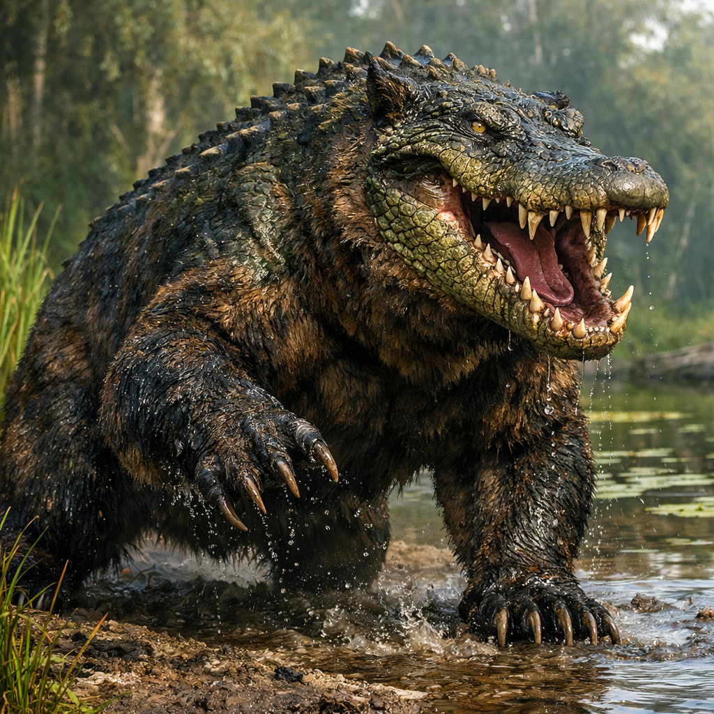 Crocobear, an AI-generated hybrid of Crocodile and Bear