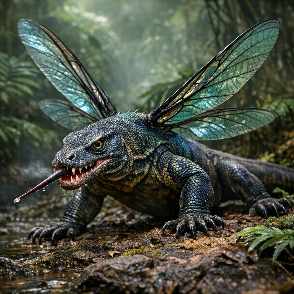 Komosquito, an AI-generated hybrid of Komodo Dragon and mosquito