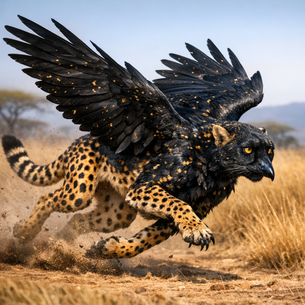 Cheetow, an AI-generated hybrid of Cheetah and Crow