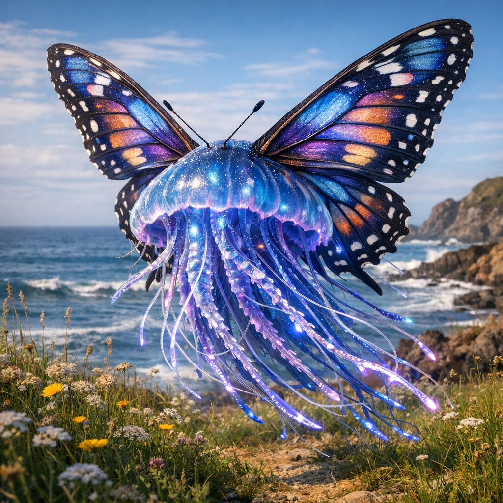 Jellyfly, an AI-generated hybrid of Butterfly and Jellyfish