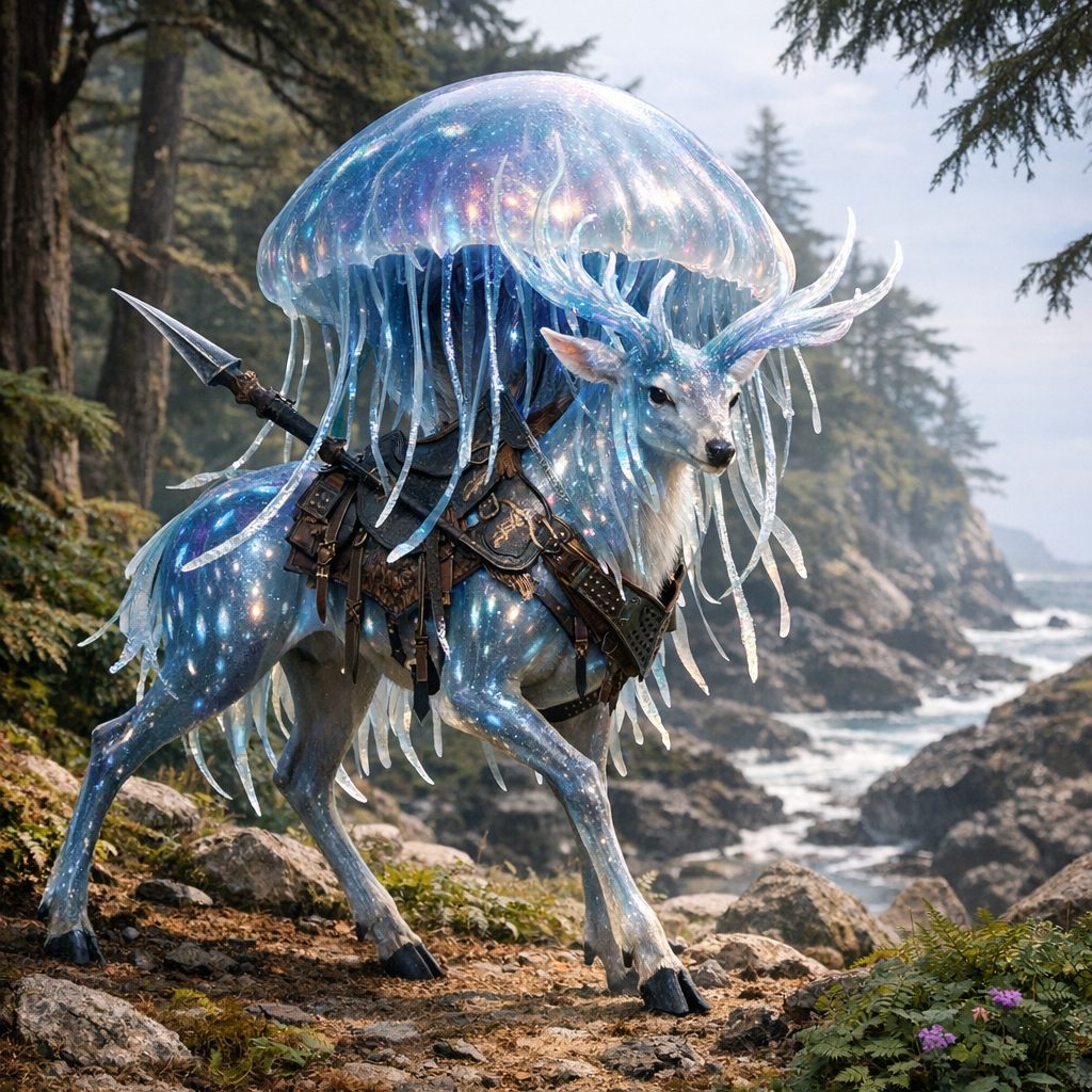 Jelideer, an AI-generated hybrid of Jellyfish and Deer