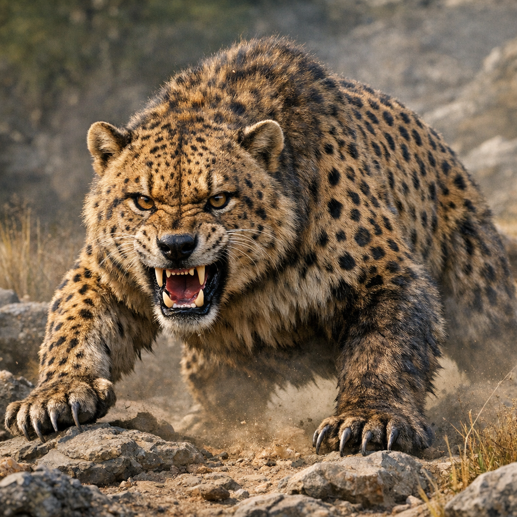 Cheetahbear, an AI-generated hybrid of Cheetah and Bear