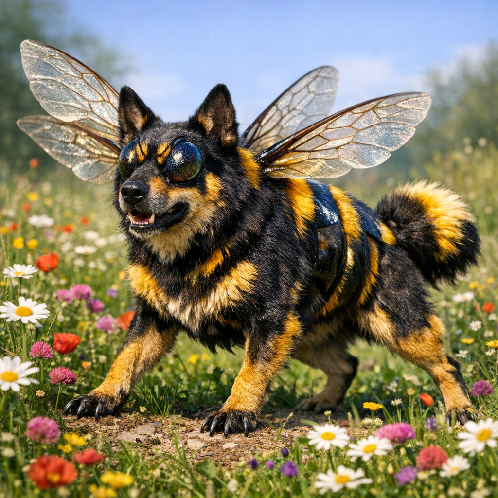 Canis Apis, an AI-generated hybrid of dog and Bumblebee