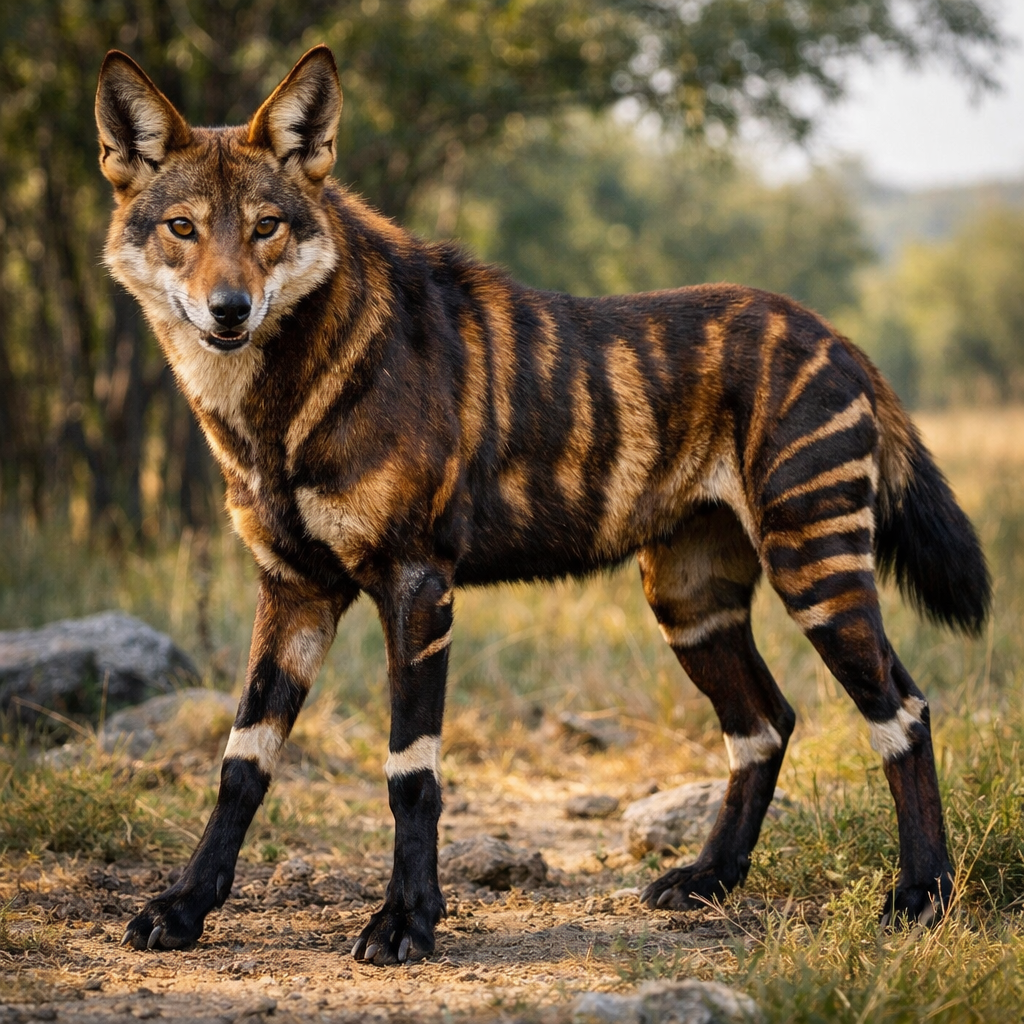 Okoyote, an AI-generated hybrid of Okapi and Coyote