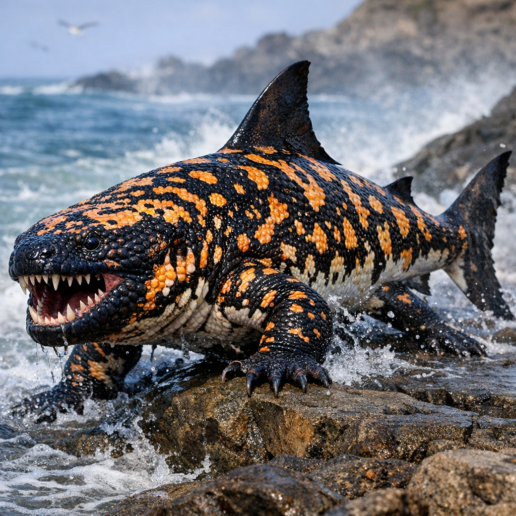 GilaShark, an AI-generated hybrid of Gila monster and Shark