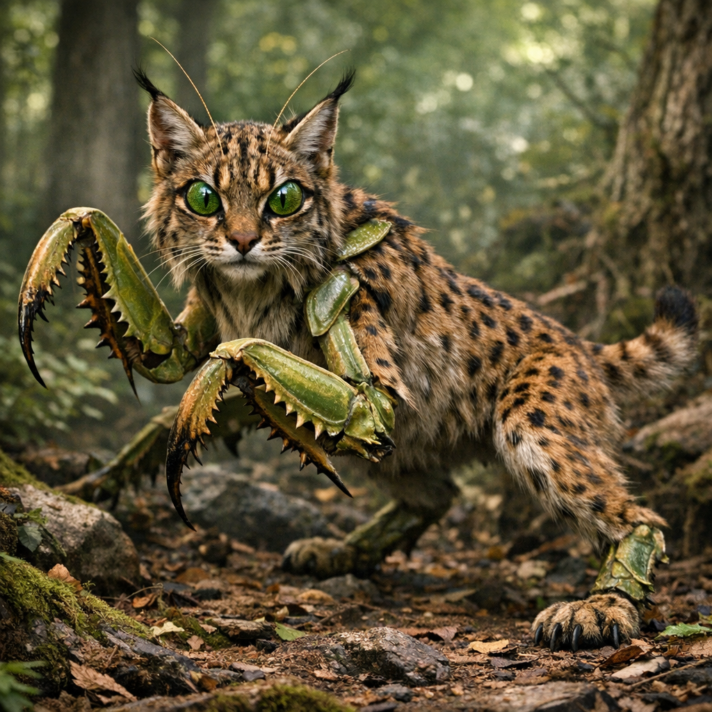 Lynxantis, an AI-generated hybrid of Lynx and Mantis