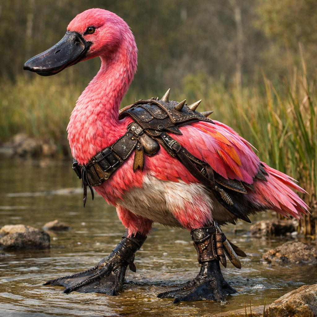 Flamplatypus, an AI-generated hybrid of Flamingo and Platypus