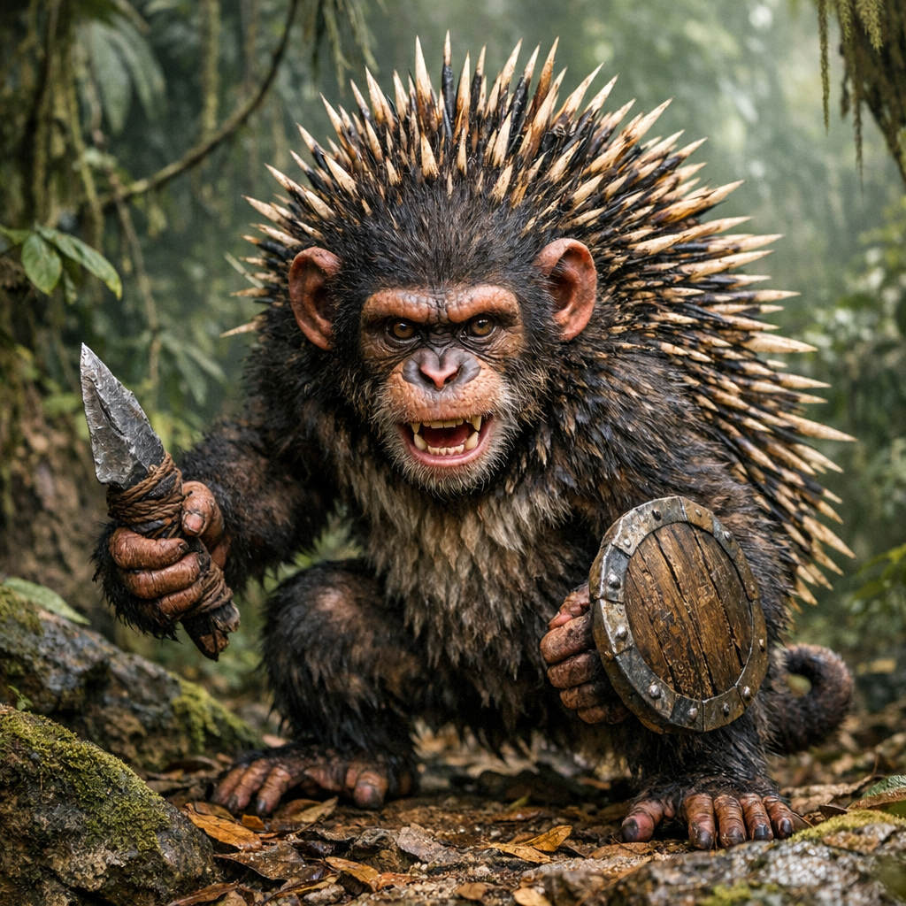 Chimpoghog, an AI-generated hybrid of Chimpanzee and Hedgehog