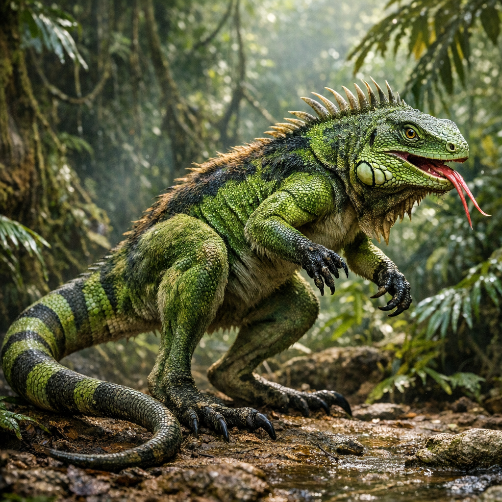 Iguanaroo, an AI-generated hybrid of Iguana and Kangaroo