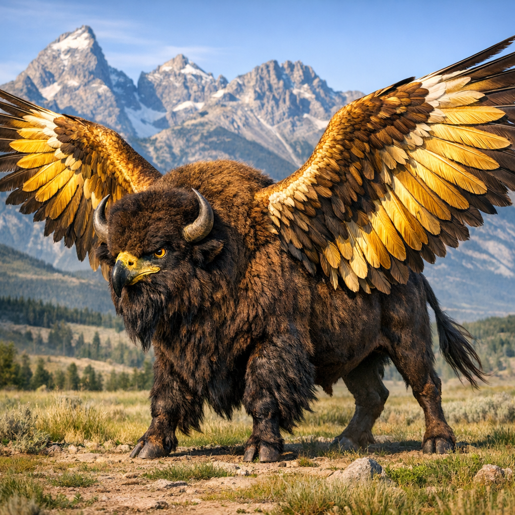 Eagison, an AI-generated hybrid of Eagle and Bison