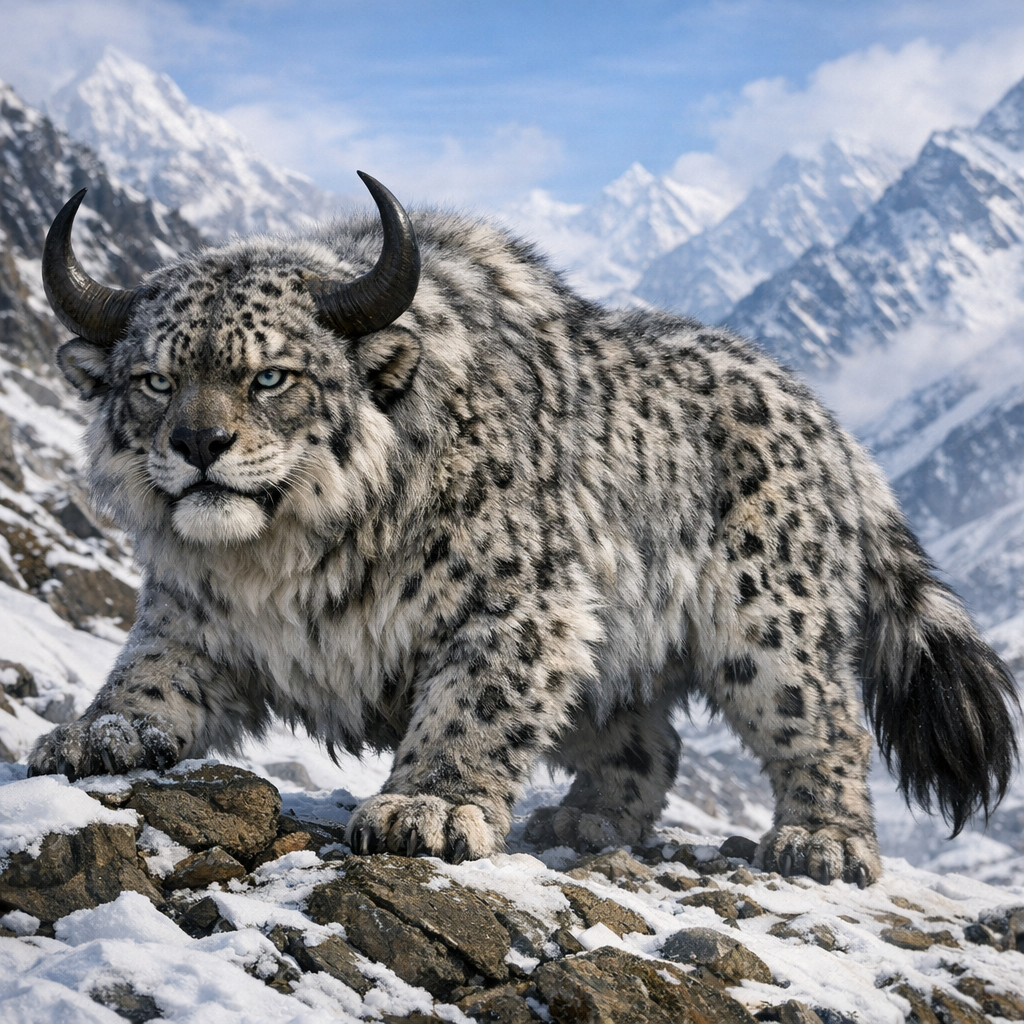 LeopYak, an AI-generated hybrid of snow leopard and Yak