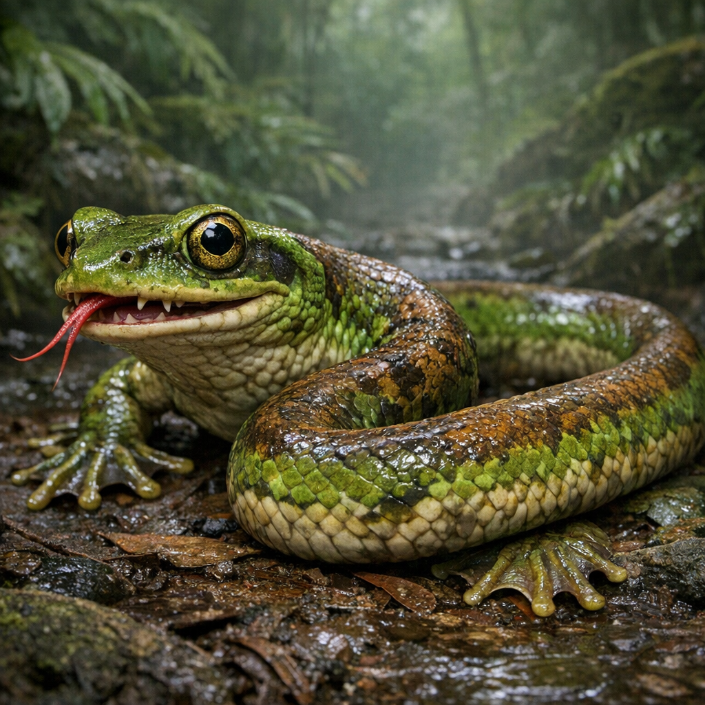 Frogsnake, an AI-generated hybrid of Snake and Frog