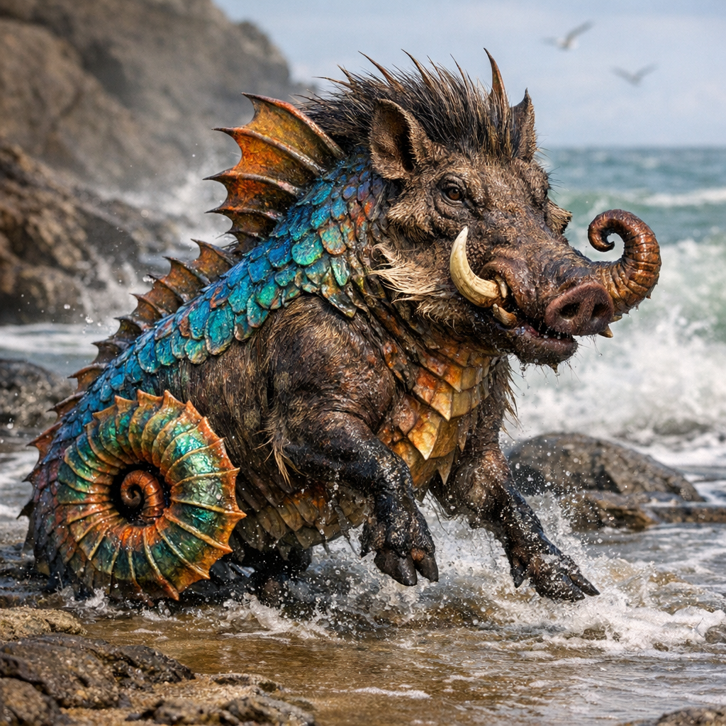 Seahog, an AI-generated hybrid of Warthog and Seahorse