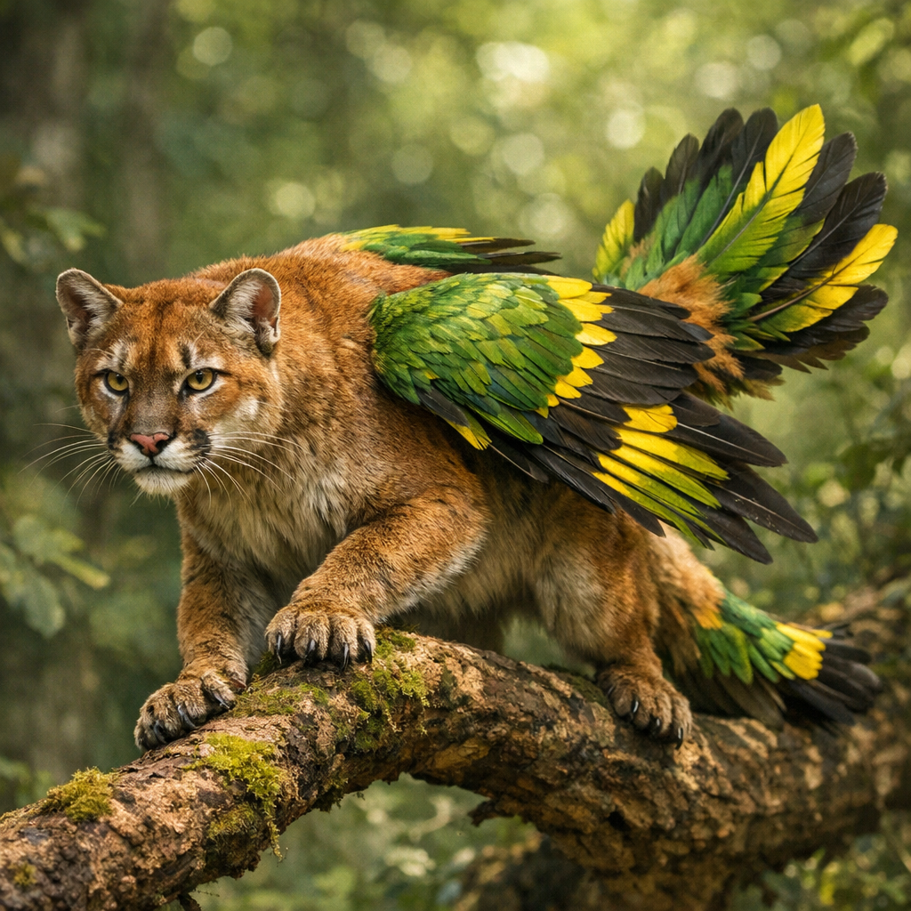 Coufin, an AI-generated hybrid of Cougar and Finch