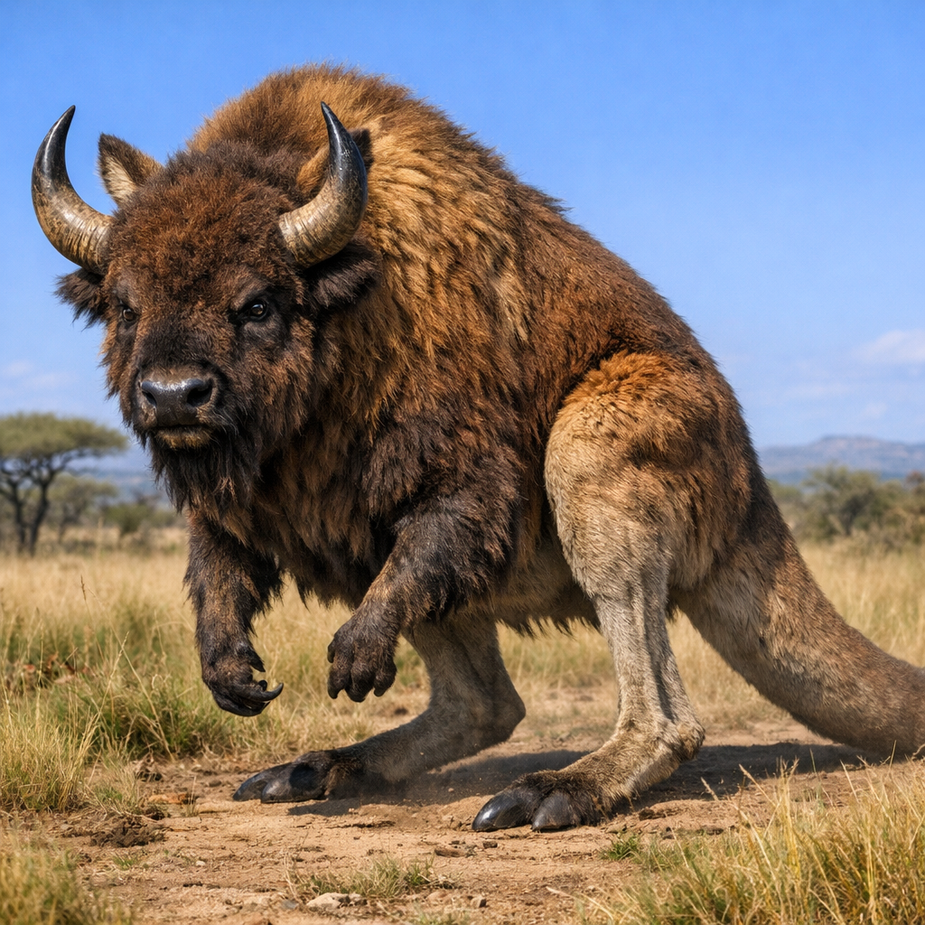 Biskaroo, an AI-generated hybrid of Bison and Kangaroo