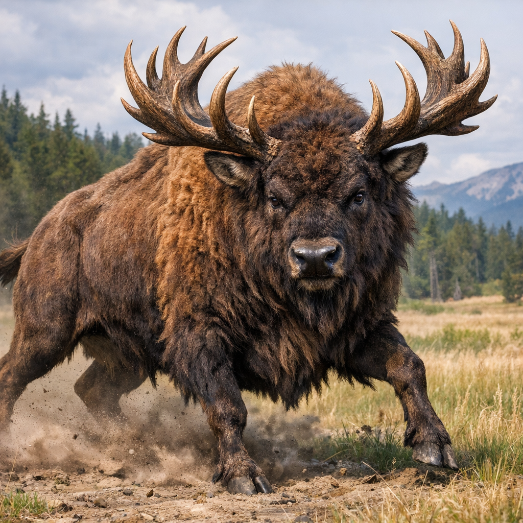Bideer, an AI-generated hybrid of Bison and Deer