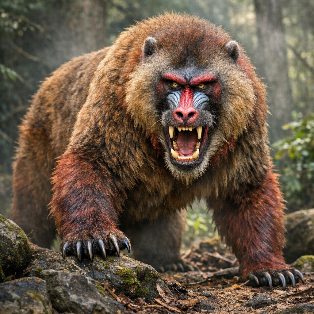 Bearbadoon, an AI-generated hybrid of Bear and Baboon