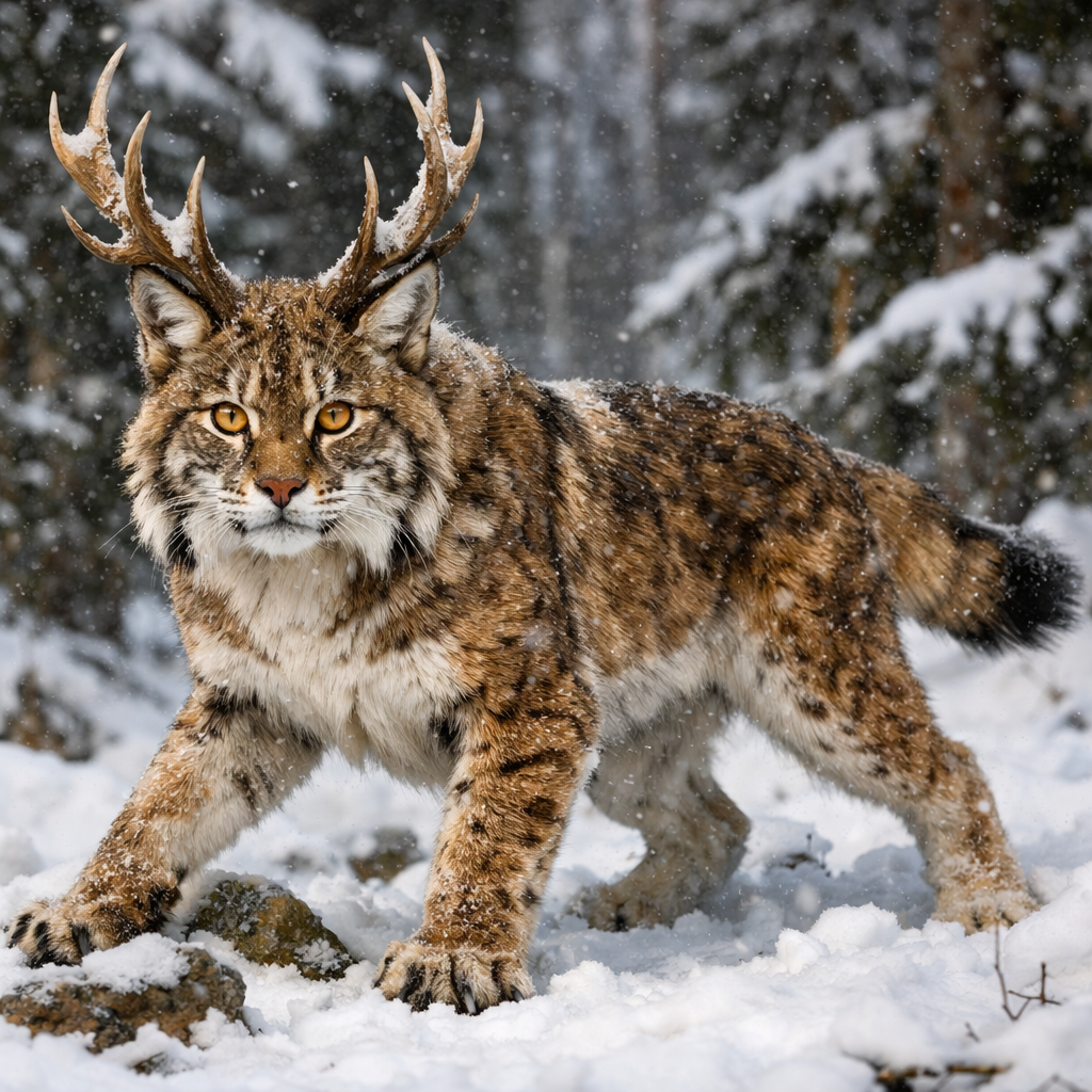 Reycat, an AI-generated hybrid of Reindeer and Bobcat