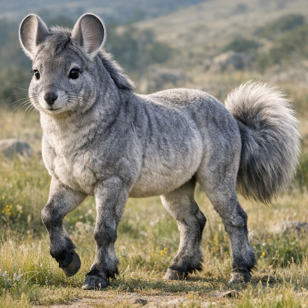 Chinchorse, an AI-generated hybrid of Chinchilla and horse