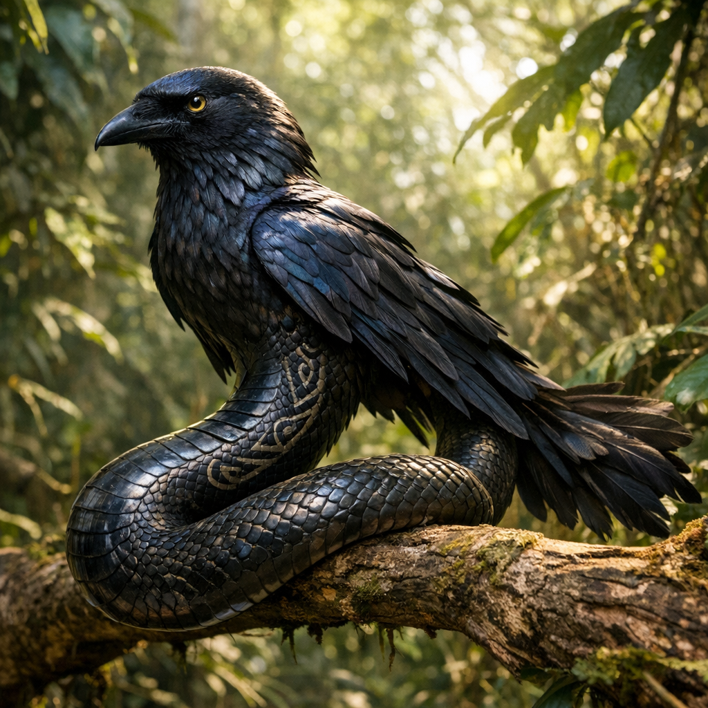 Crovora, an AI-generated hybrid of Crow and Cobra