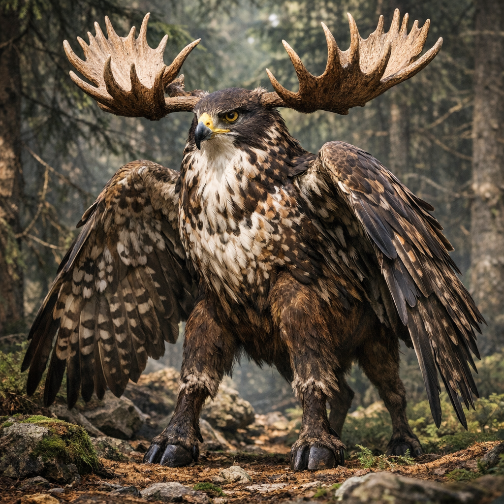 Falcoose, an AI-generated hybrid of Falcon and Moose