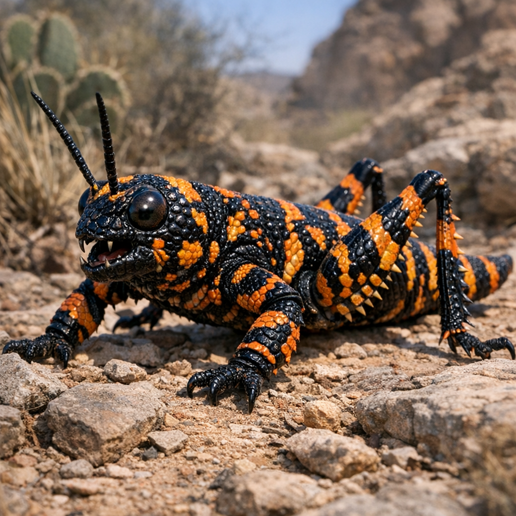Gilasgrass, an AI-generated hybrid of Gila monster and Grasshopper