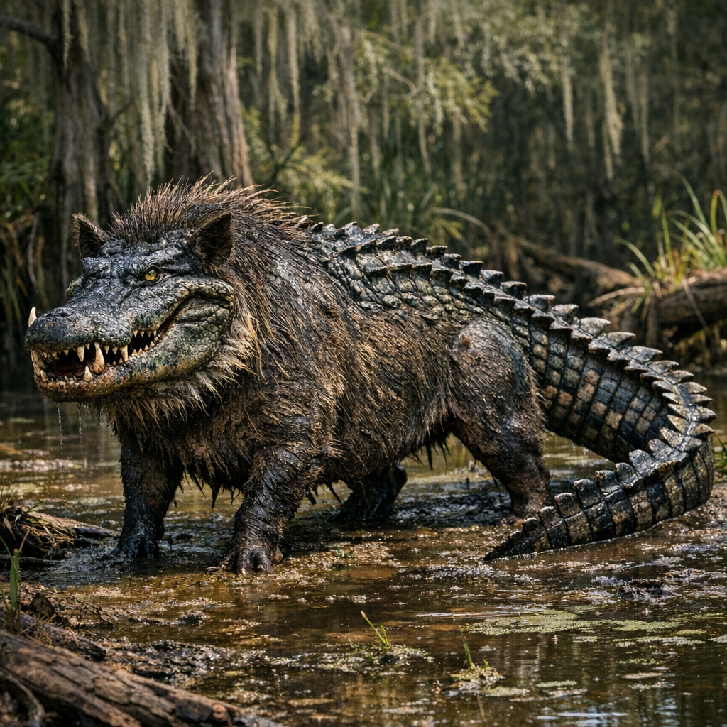 Wartigator, an AI-generated hybrid of Warthog and Alligator