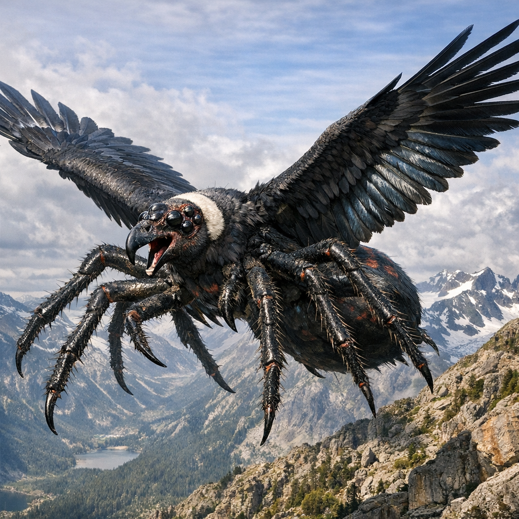Spidocor, an AI-generated hybrid of Spider and Condor