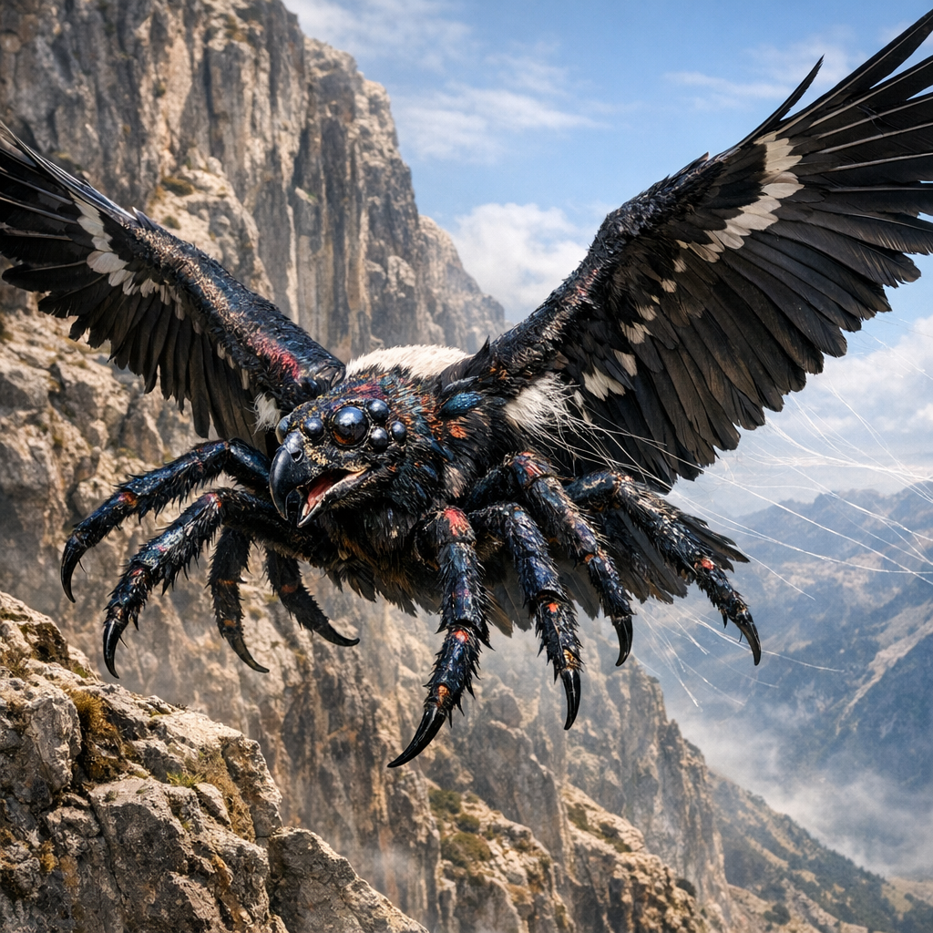 Spidocondor, an AI-generated hybrid of Spider and Condor