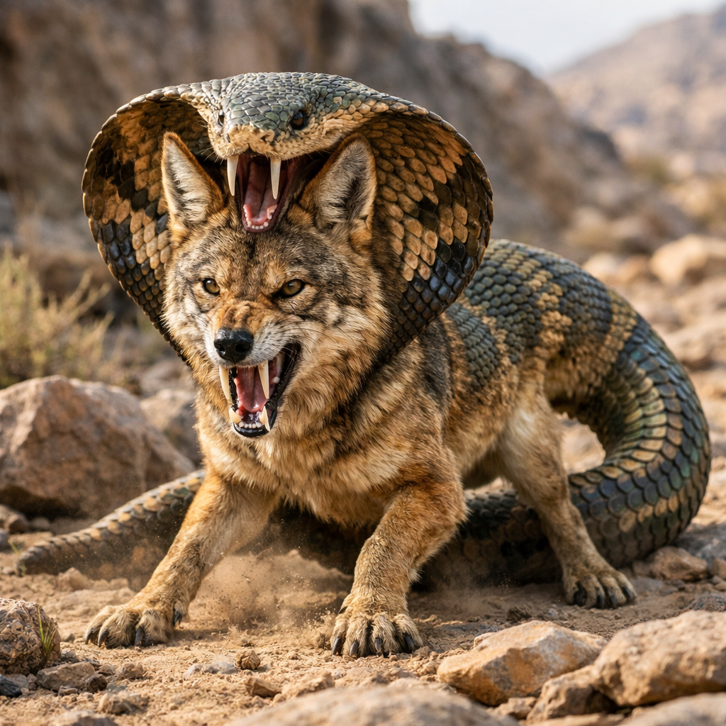 Cobaroo, an AI-generated hybrid of Cobra and Coyote