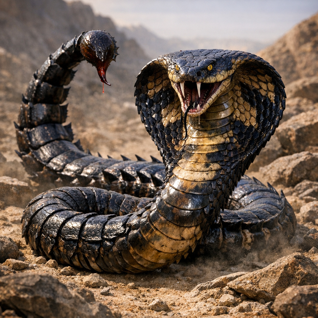 Scorbra, an AI-generated hybrid of Scorpion and Cobra