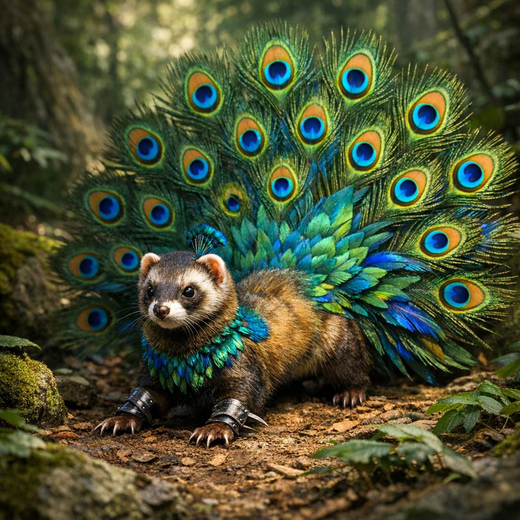 Ferreacock, an AI-generated hybrid of Ferret and Peacock