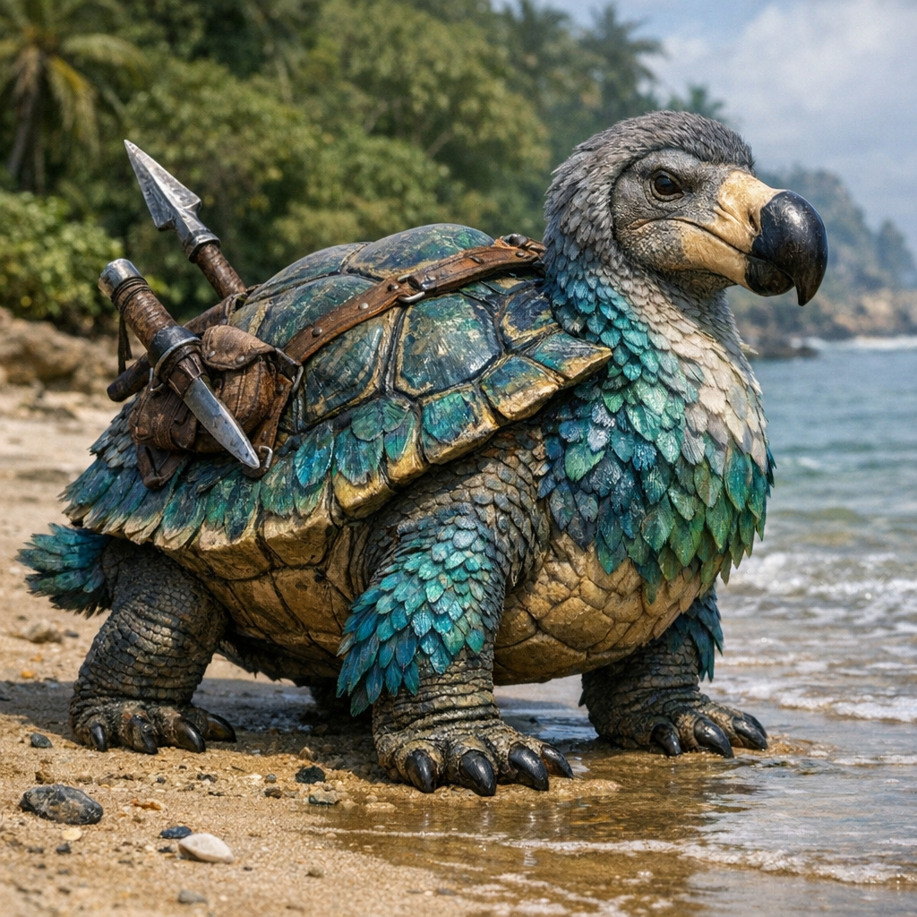 Durtledodo, an AI-generated hybrid of Dodo and Turtle
