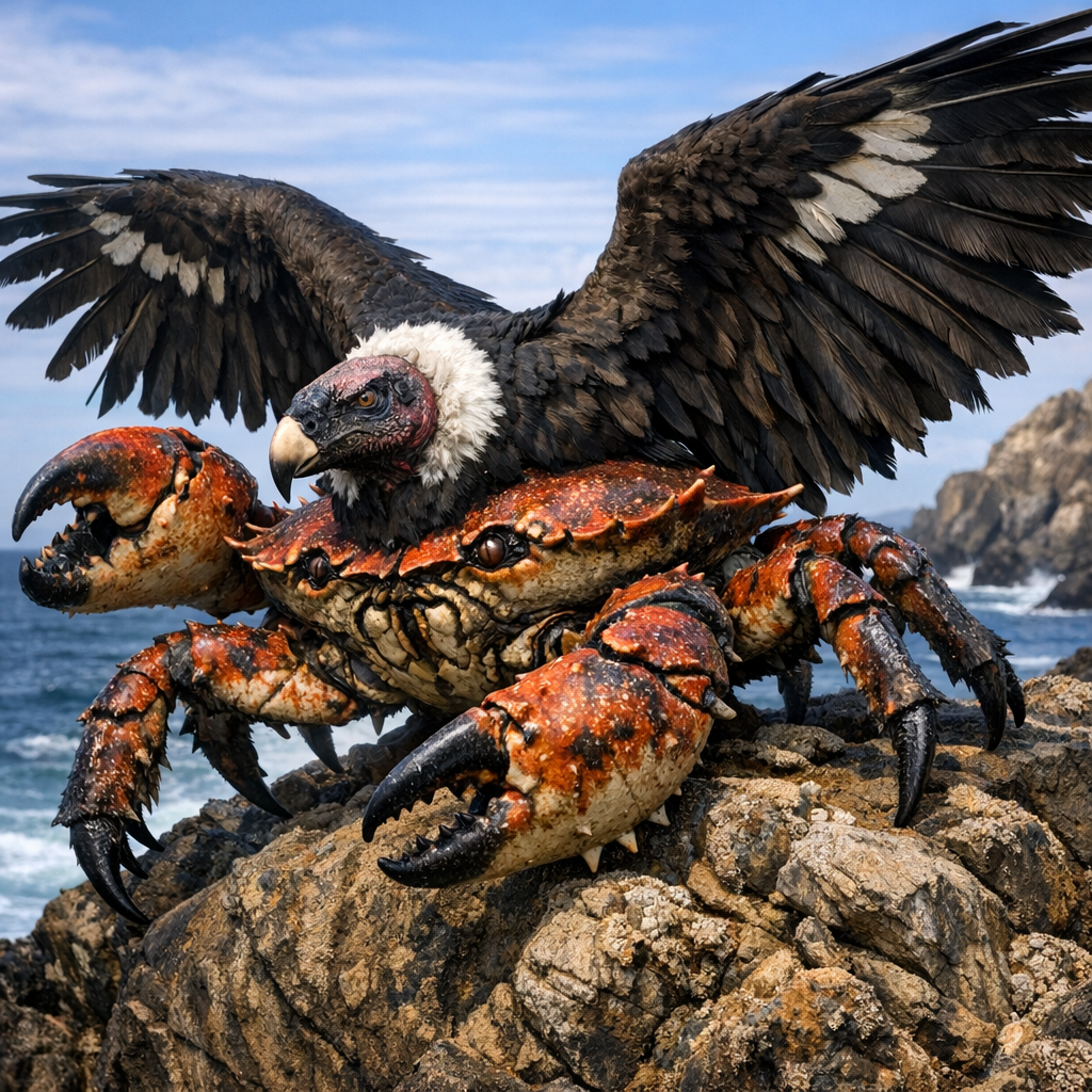 Crabondor, an AI-generated hybrid of Crab and Condor