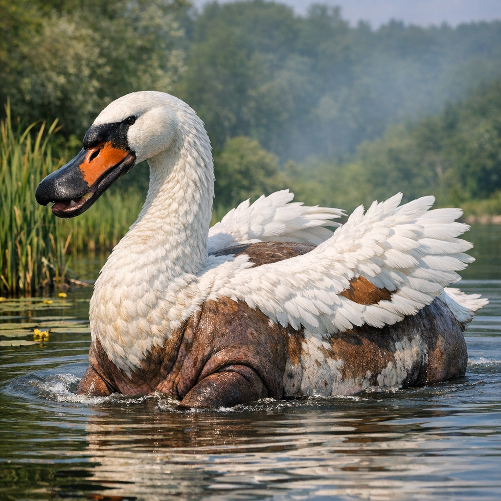 Swanopotamus, an AI-generated hybrid of Swan and Hippopotamus