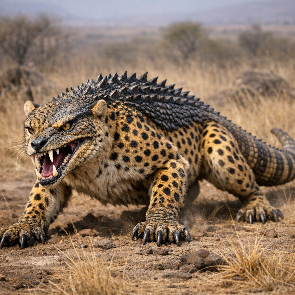 Cheetahdragon, an AI-generated hybrid of Cheetah and Komodo Dragon