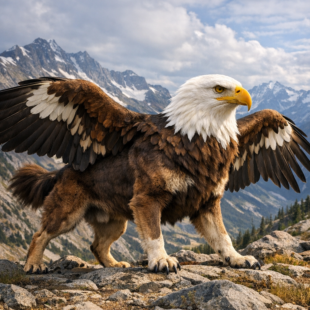 Eaglehound, an AI-generated hybrid of Bald Eagle and dog