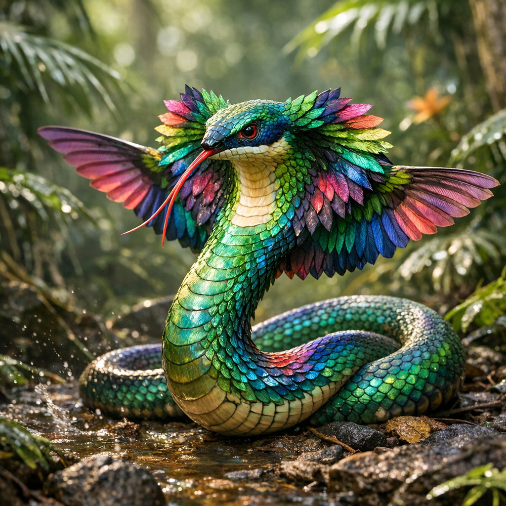 Hummcobra, an AI-generated hybrid of Hummingbird and Cobra