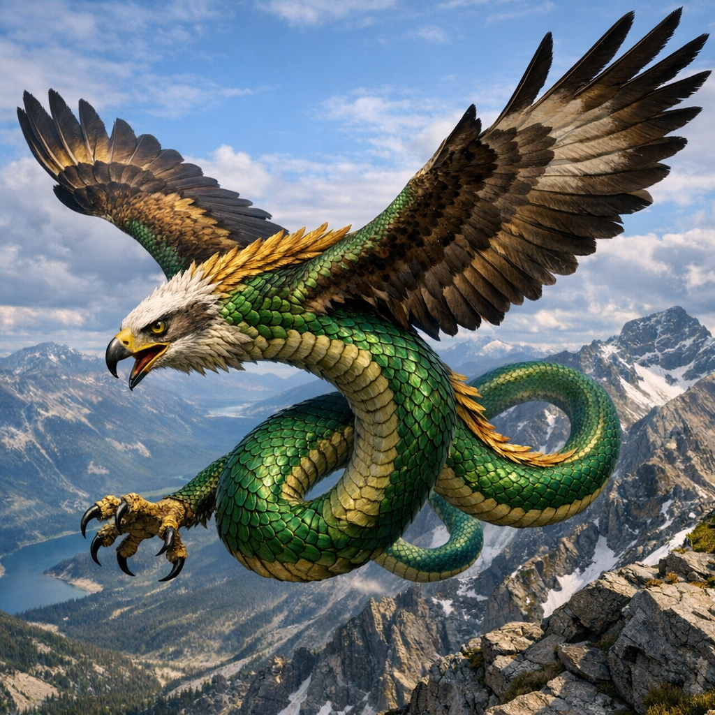 Serpenteagle, an AI-generated hybrid of Snake and Eagle