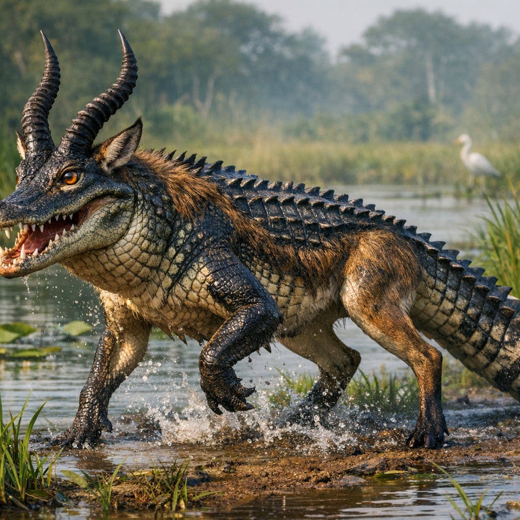 Allantelope, an AI-generated hybrid of Alligator and Antelope
