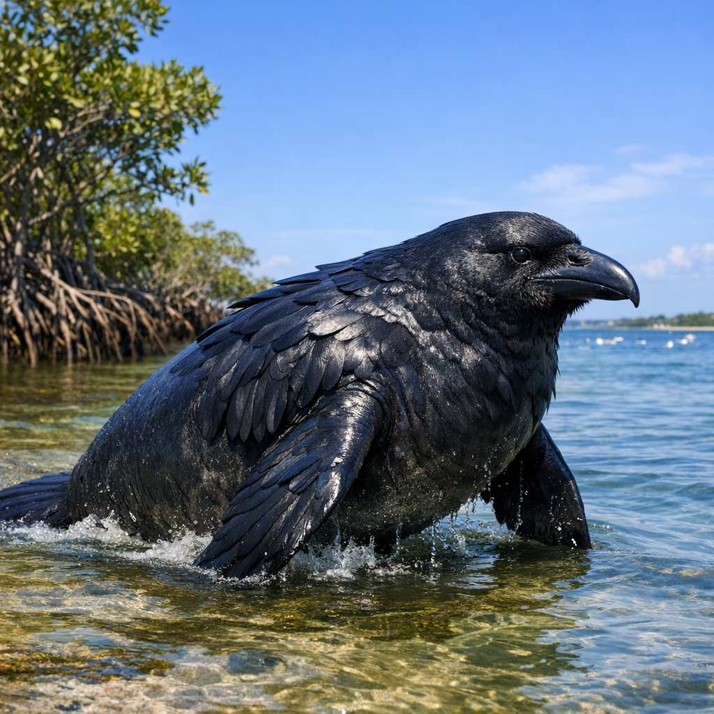 Crowatee, an AI-generated hybrid of Manatee and Crow